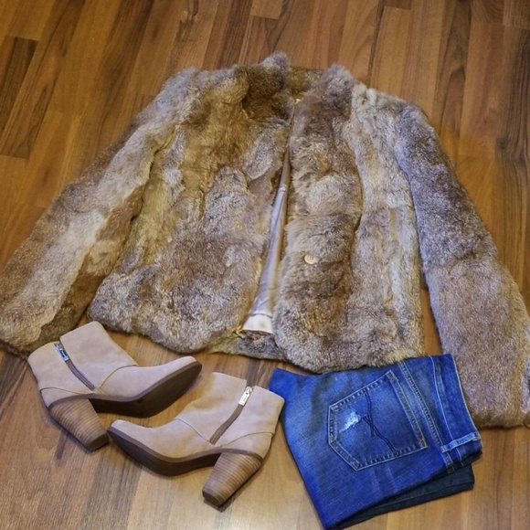 Vintage Jackets & Blazers - Rabbit Fur Coat Genuine Vintage Cropped Brown